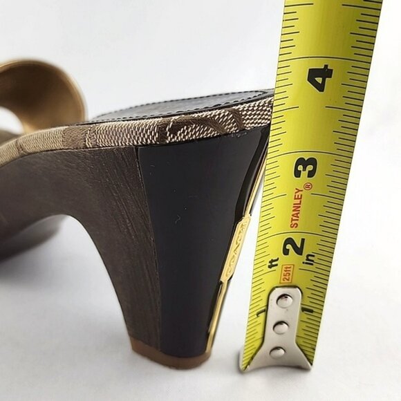 Coach Kathie Slides Dark Brown Leather Signature Log Mid Heel Size 8.5B - Picture 16 of 16